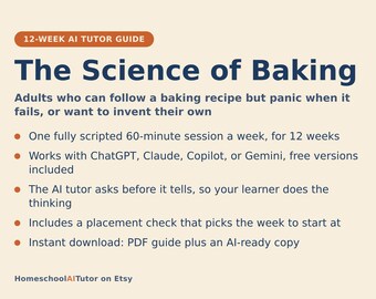 Learn Baking Science for Beginners, 12-Week AI Tutor Guide, Baker's Percentages, Gluten, Leavening and Ratios, PDF