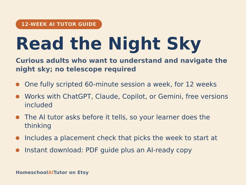 Stargazing for Beginners, 12-Week AI Tutor Guide, Constellations, Planets, Moon Phases and Star Maps, No Telescope, PDF bild 1