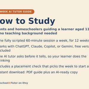 Study Skills for Kids and Teens, 12-Week AI Tutor Guide, Note Taking, Test Prep and Procrastination, Ages 11 to 15, PDF