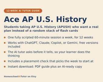 AP US History Prep Study Plan, 12-Week AI Tutor Guide, Period Review and Essay Practice, Homeschool High School