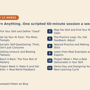 Learn How to Learn, 12-Week AI Tutor Guide, Teach Yourself Any Skill, Practice Loops, Spaced Practice, Adults, PDF bild 3