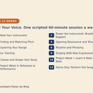 Learn to Sing for Beginners, 12-Week AI Tutor Course for Adults, Breath Support, Pitch, Range and Ear Training, PDF image 3