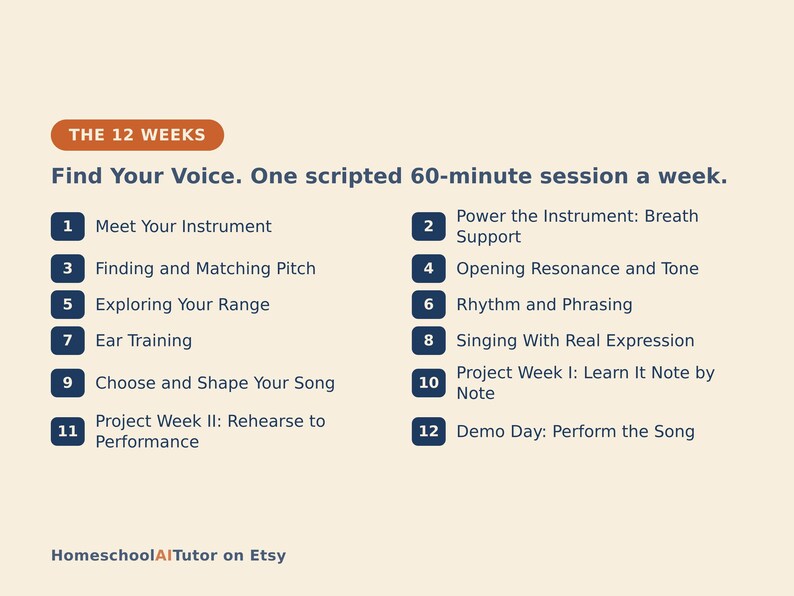 Learn to Sing for Beginners, 12-Week AI Tutor Course for Adults, Breath Support, Pitch, Range and Ear Training, PDF image 3