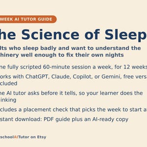 Sleep Better Guide, 12-Week AI Tutor Course, Science of Sleep, Circadian Rhythm, Light, Caffeine and Routines, PDF