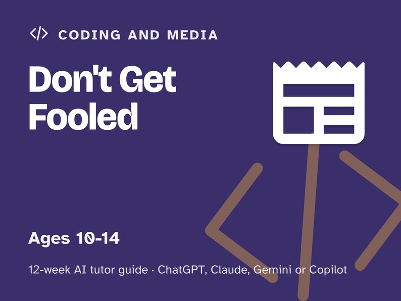Media Literacy for Kids, 12-Week AI Tutor Guide, Spot Fake News, Ads and Clickbait, Critical Thinking, Ages 10 to 14, PDF image 1