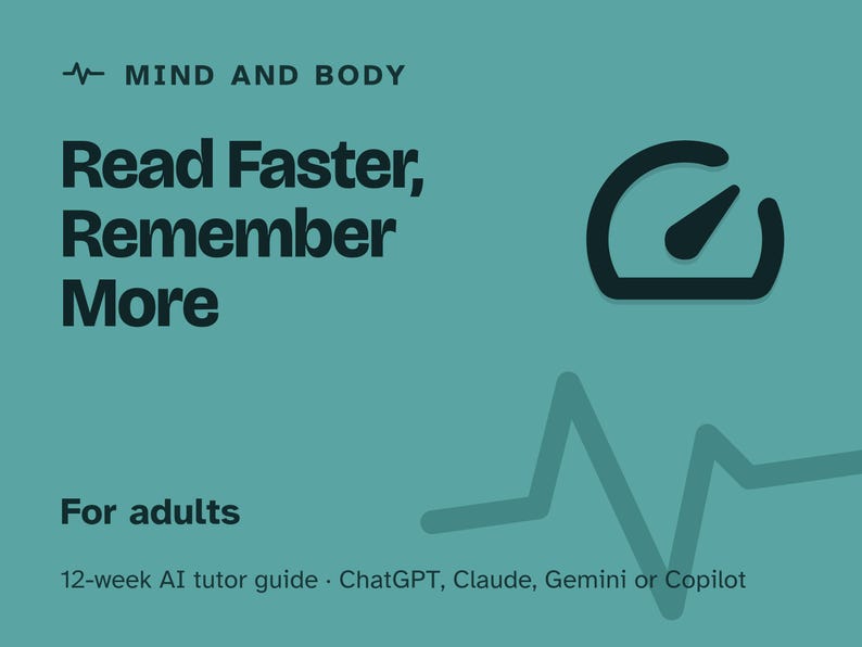 Speed Reading for Beginners, 12-Week AI Tutor Guide, Read Faster With Real Comprehension, Skim, Scan and Recall, PDF image 1