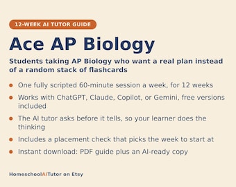 AP Biology Prep Study Plan, 12-Week AI Tutor Guide, Unit Review and Free Response Practice, Homeschool High School, PDF