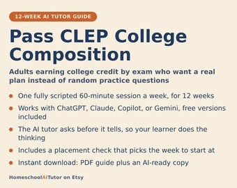 CLEP College Composition Prep Study Plan, 12-Week AI Tutor Guide, Grammar, Revision and Timed Essay Practice, PDF
