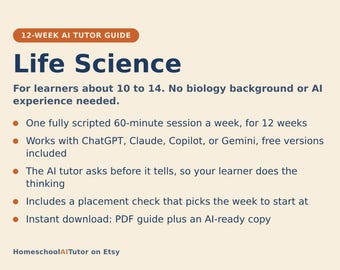 Homeschool Biology for Kids, 12-Week AI Tutor Science Curriculum Ages 10-14, Cells, Body Systems, Plants, Ecosystems, PDF