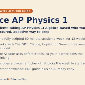 AP Physics 1 Prep Study Plan, 12-Week AI Tutor Guide, Algebra-Based Mechanics, Free-Body Diagrams and Energy, PDF bild 1