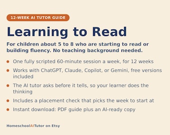 Homeschool Learn to Read Curriculum, 12-Week AI Tutor Guide for Kids Ages 5-8, Phonics, Sight Words and Early Reading, PDF