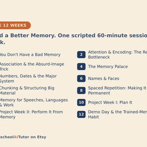 Memory Improvement Course for Adults, 12-Week AI Tutor Guide, Memory Palace, Names and Faces, Spaced Repetition, PDF image 3