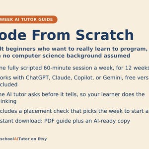 Learn Python for Beginners, 12-Week AI Tutor Coding Course, Variables, Loops, Functions and Debugging, Adults, PDF