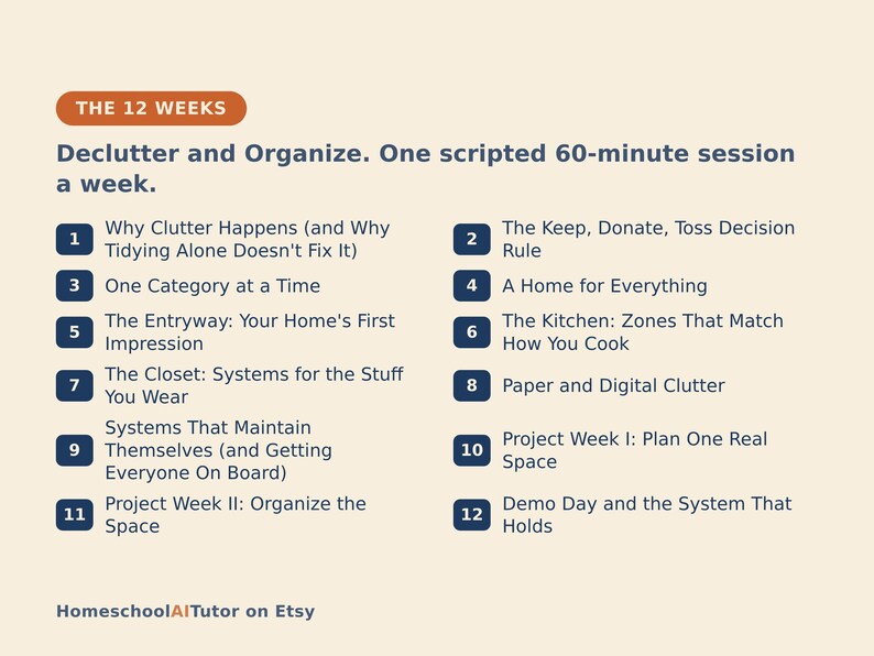 Declutter and Organize Your Home, 12-Week AI Tutor Course, Decluttering Plan, Kitchen, Closet and Paper Systems, PDF image 3
