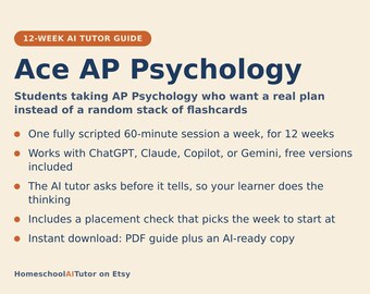 AP Psychology Prep Study Plan, 12-Week AI Tutor Guide, Unit Review and Free Response Practice, Homeschool
