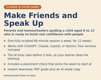 Social Skills for Kids, 12-Week AI Tutor Guide, Making Friends and Confidence Curriculum, Ages 8 to 12, Homeschool, PDF