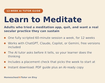 Learn to Meditate for Beginners, 12-Week AI Tutor Guide, Mindfulness Course, Breath and Body Scan, Daily Habit, PDF