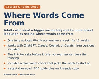 Learn Word Origins and Vocabulary, 12-Week AI Tutor Guide, Greek and Latin Roots, Prefixes and Etymology, PDF