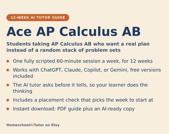 AP Calculus AB Prep Study Plan, 12-Week AI Tutor Guide, Limits, Derivatives and Integrals, Homeschool High School