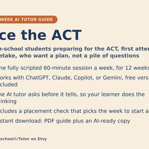 ACT Prep Study Plan, 12-Week AI Tutor Guide, English, Math, Reading and Science Practice, Homeschool High School, PDF