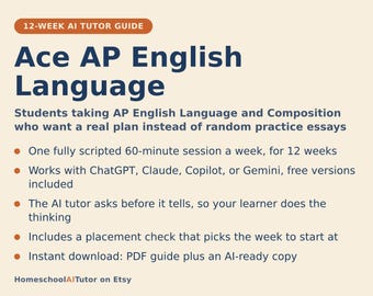 AP English Language Prep Study Plan, 12-Week AI Tutor Guide, Rhetorical Analysis, Synthesis and Argument Essays, PDF