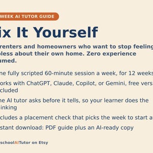 Home Repair for Beginners, 12-Week AI Tutor Guide, Fix Leaky Faucets, Drywall, Clogs and Sticking Doors, DIY Basics, PDF