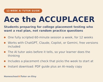 ACCUPLACER Prep Study Plan, 12-Week AI Tutor Guide, College Placement Test Math, Reading and Writing, PDF