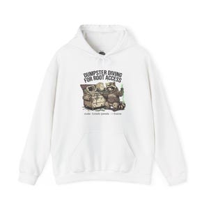 Dumpster Diving for Root Access Hoodie, Funny Raccoon Sweatshirt, Trash Panda Hacker Gift, Sysadmin Hoodie, Programmer Raccoon