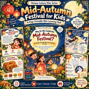 Midhöstfestivalen för barn utskrivbar | Mini-lärandepaket för kinesisk kultur | Aktiviteter om månfestivalen i PDF-format