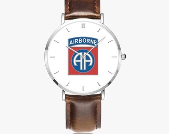 82nd Airborne Division-Ultra Thin Leather Strap Quartz Watch