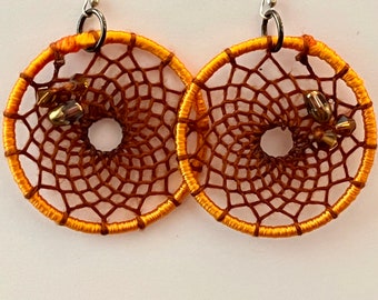 Orange and Rust Dream Catcher Earrings