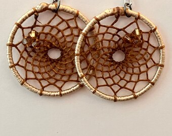 Tan and Brown Dream Catcher Earrings