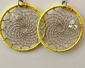 Lemon Yellow and Silver Dream Catcher Earring