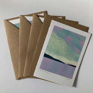 Ensemble de 4 mini-œuvres d'art originales avec enveloppes : « Mer du Soir II »