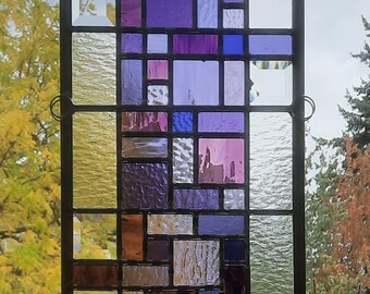 Stained Glass Panel Purple Lilac Grape Modern Abstract Leaded Traditional Method