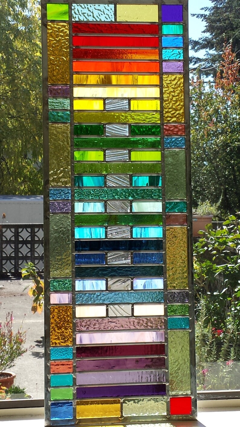 Rainbow Stained Glass Window Panel Etsy