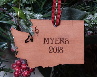 Washington State Ornament | Washington Ornament | Seattle Ornament | Leather Ornament | Newlywed Ornament | Newlywed Gift