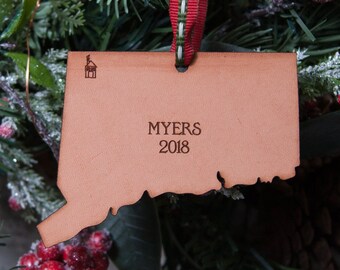 Personalized Leather Christmas Ornament | Personalized New House Gift | State Ornament | All 50 States | Custom Map Gift | Realtor Gift