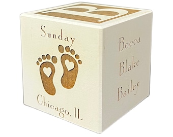Personalized Baby Block | New Baby Gift | Personalized Baby Gift | Wooden Baby Block | Baby Feet | Footprint | New Grandma Gift | Nursery