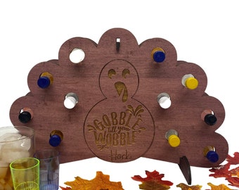 Personalized Thanksgiving Décor, Personalized Turkey Decoration, Wooden Turkey, Mini Liquor Bottle Thanksgiving Decoration