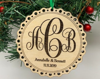 Personalized Christmas Ornament Couples' Monogram | First Christmas Married, Couples Ornament | Engagement Christmas Ornament | Couples Gift