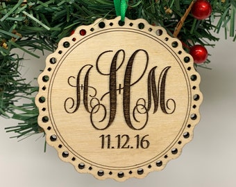 Monogram Ornament | Engagement Christmas Ornament | Custom Family Ornament | Couples Ornament | Gift Ideas for Couples | Christmas Ornaments