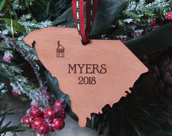 Personalized Leather Christmas Ornament | Personalized New Home Ornament | State Ornament | South Carolina Ornament | Newlywed Gift