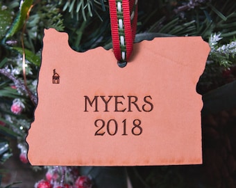 Personalized Leather Christmas Ornament | Personalized New Home Ornament | Personalized Oregon Ornament | Custom Map Gift | Map Oregon