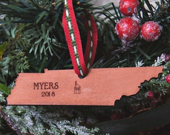 Personalized Leather Christmas Ornament | Personalized New Home Ornament | Personalized Tennessee Ornament | Custom Map Gift | Newlywed Gift