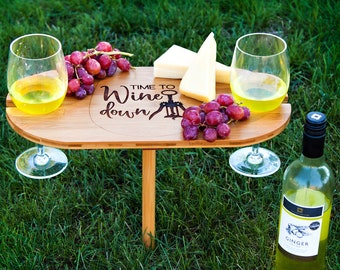 Picnic Stand | Picnic Holder | Wine Lover Gift | Newlywed Gift | Outdoor Gift | Custom Wood Serving Tray | Anniversary Gift