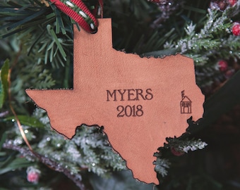 Personalized Leather Christmas Ornament | Personalized New Home Ornament | Texas Gifts | Personalized Texas Ornament | Custom Map Gift