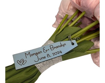 Personalized Something Blue Bridal Bouquet Charm: Vegan Leather Wedding Keepsake