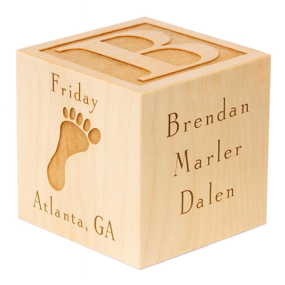 Personalized Wooden Baby Block: Engraved Name & Birth Stats Keepsake