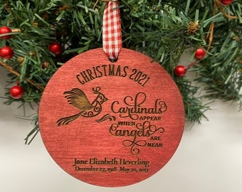 Cardinal Memorial Ornament, Cardinals are Angels, First Christmas in Heaven, Cardinal Ornament, Personalized Memorial Christmas Ornament